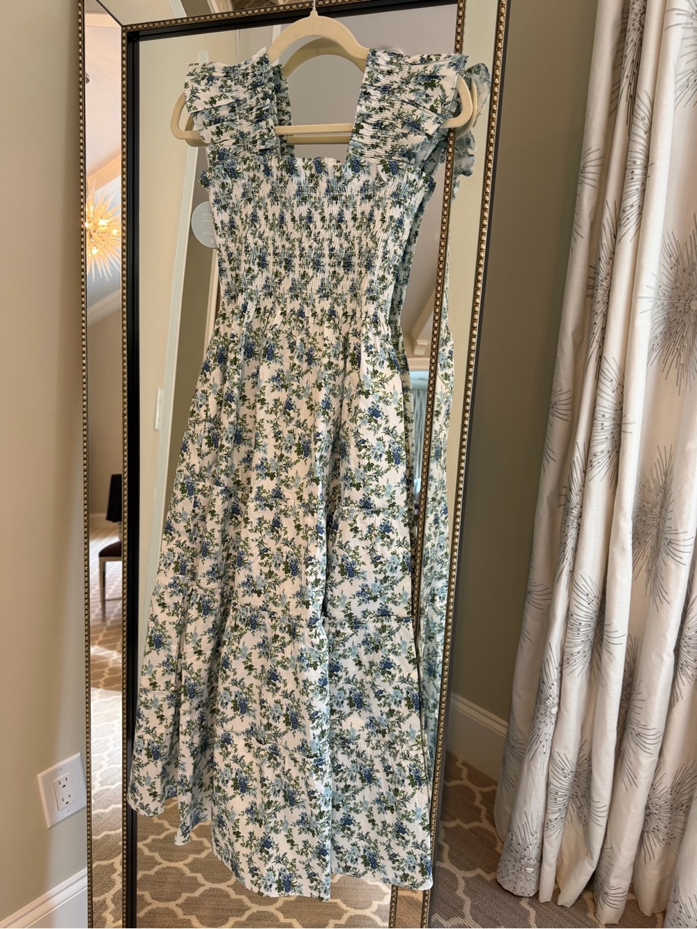 Hill House Floral Smocked Maxi Dress - Blue & White